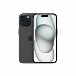 Apple iPhone 15 Zwart voor- en achterkant met veilige witruimte