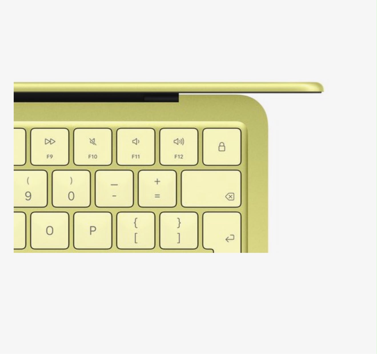 Apple MacBook Neo 13-inch in Citrus toetsenbord en scharnier detail